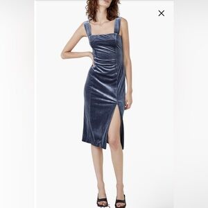 New Bardot Amalie velour midi dress in blue